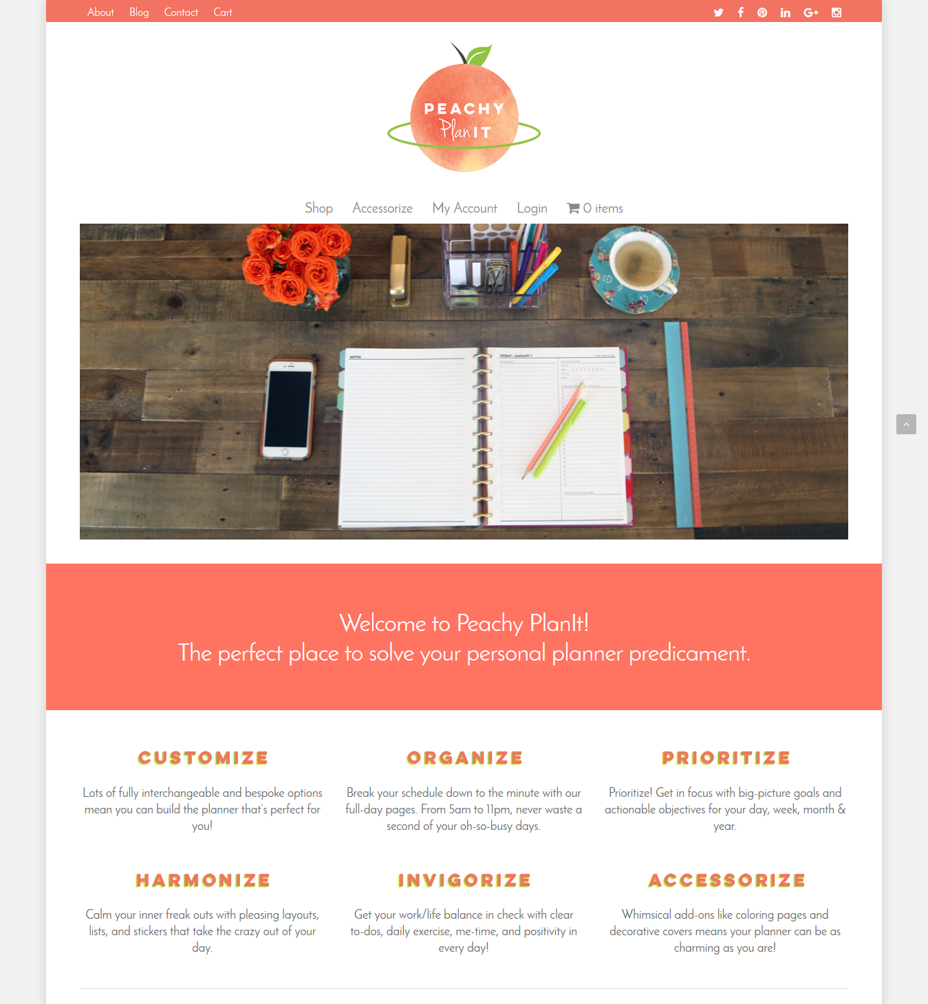 peachy planit homepage screenshot